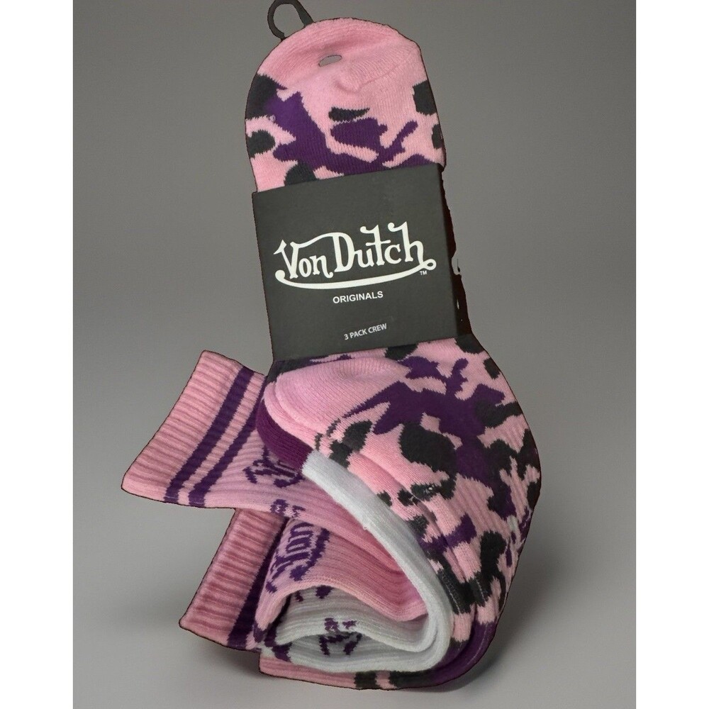 NWT Von Dutch Pink Purple Camo Crew Socks Ladies OS